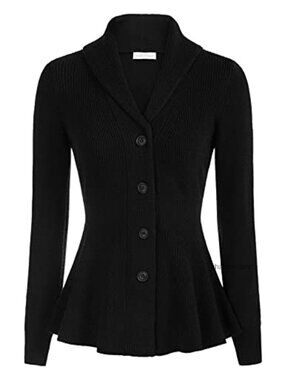 Vintage Shawl Lapel Button Down Cardigan Sweater Retro Peplum Hem